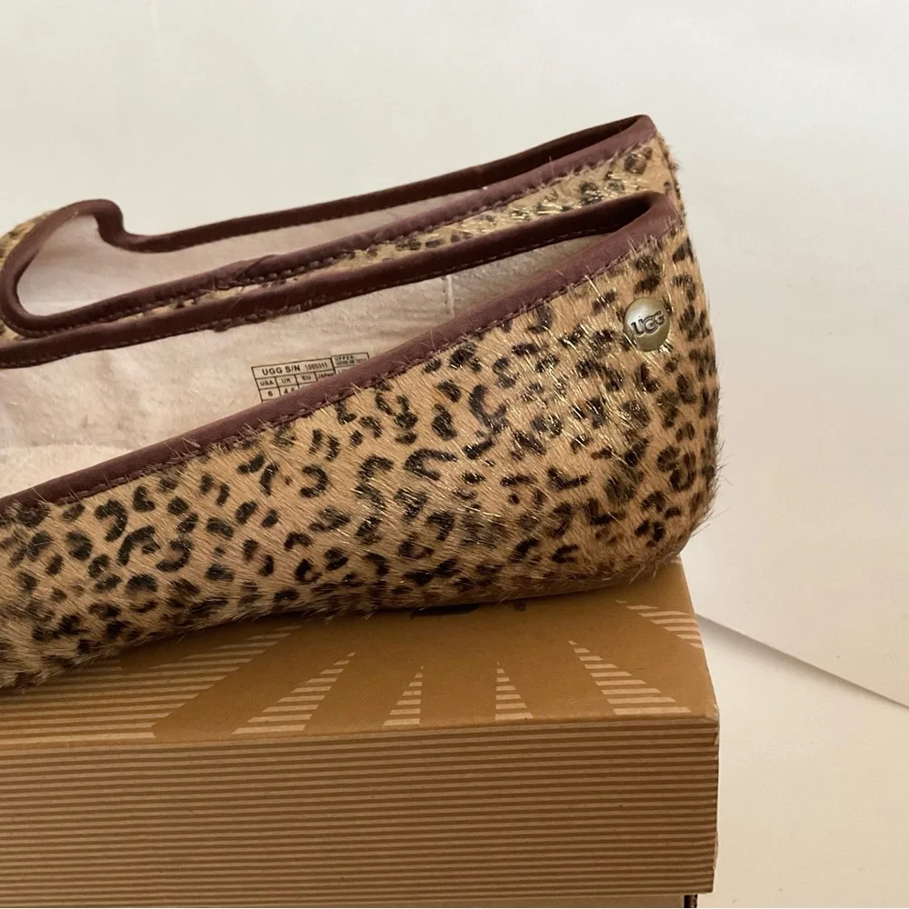 UGG ALLOWAY METALLIC LEOPARD CALF HAIR Ballet Flats Shoes NEW - Picture 4 of 15